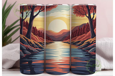 Autumn Sunset River Forest 20oz Tumbler Sublimation PixelChick 
