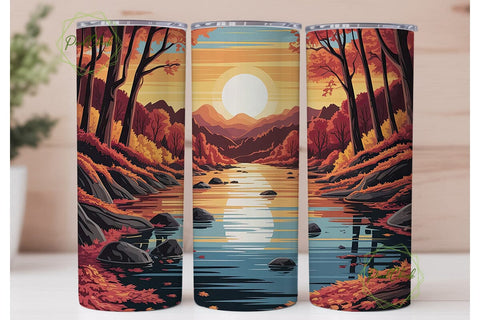 Autumn Sunset River Forest 20oz Tumbler Sublimation PixelChick 