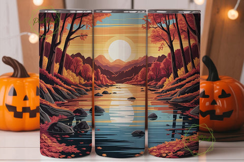 Autumn Sunset River Forest 20oz Tumbler Sublimation PixelChick 