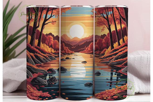 Autumn Sunset River Forest 20oz Tumbler Sublimation PixelChick 