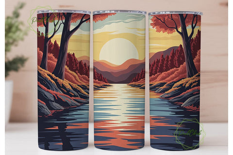 Autumn Sunset River Forest 20oz Tumbler Sublimation PixelChick 
