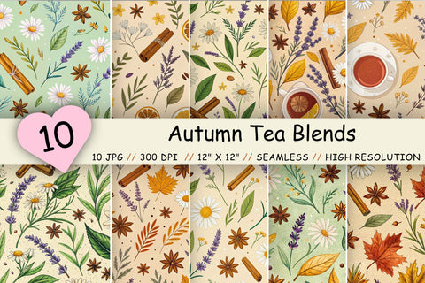 Autumn Tea Blends Digital Paper, Autumn Craft Work, Autumn Pattern, Fall Pattern, Scrapbook Kit, Autumn Leaves, Autumn Vibe Digital Pattern FloridPrintables 