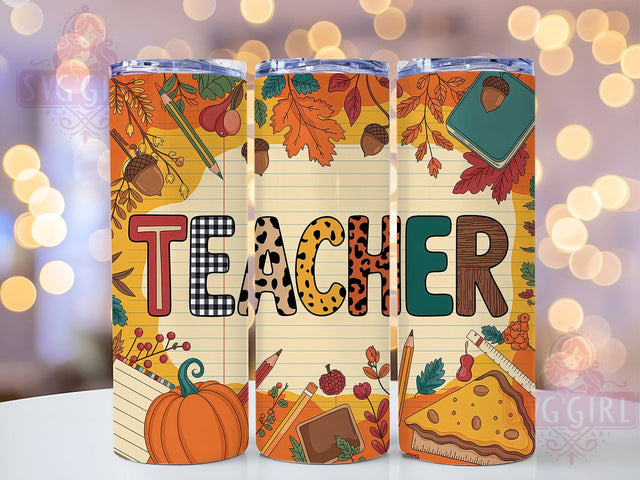 Autumn Teacher Back to School Tumbler, Autumn Teacher Wrap, 20oz Sublimation, Fall Teacher Cup, Back To School Mug, Teacher Gift Tumbler, Autumn Drinkware Sublimation SvggirlplusArt 