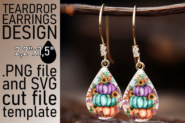 Autumn Teardrop Earrings Watercolor Sublimation afrosvg 