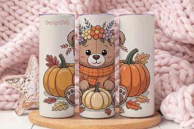 Autumn Teddy Bear 20oz Tumbler Wrap Sublimation DesignSVG 