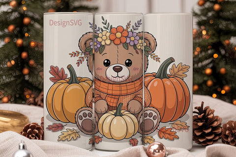 Autumn Teddy Bear 20oz Tumbler Wrap Sublimation DesignSVG 