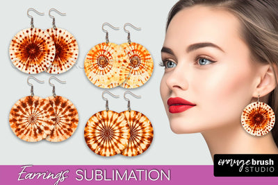 Autumn Tie Dye Earrings - Fall Round Earring Sublimation Sublimation OrangeBrushStudio 