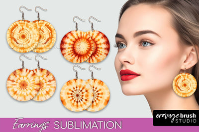 Autumn Tie Dye Earrings - Fall Round Earring Sublimation Sublimation OrangeBrushStudio 