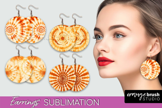 Autumn Tie Dye Earrings - Fall Round Earring Sublimation Sublimation OrangeBrushStudio 