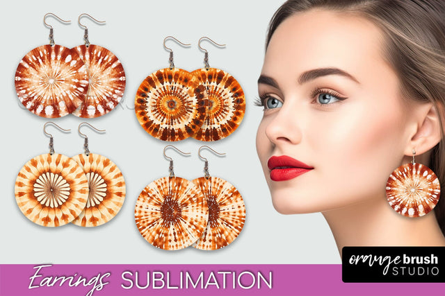 Autumn Tie Dye Earrings - Fall Round Earring Sublimation Sublimation OrangeBrushStudio 