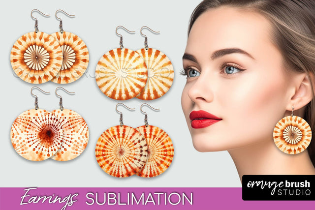 Autumn Tie Dye Earrings - Fall Round Earring Sublimation Sublimation OrangeBrushStudio 