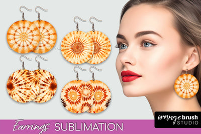 Autumn Tie Dye Earrings - Fall Round Earring Sublimation Sublimation OrangeBrushStudio 
