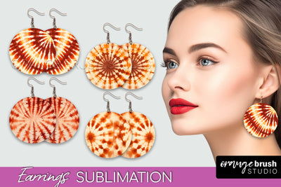 Autumn Tie Dye Earrings - Fall Round Earring Sublimation Sublimation OrangeBrushStudio 