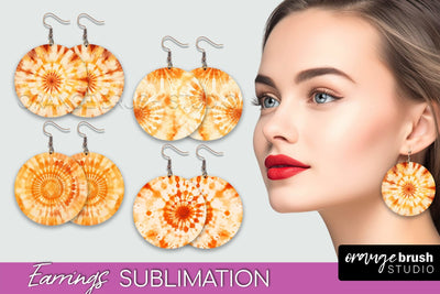 Autumn Tie Dye Earrings - Fall Round Earring Sublimation Sublimation OrangeBrushStudio 