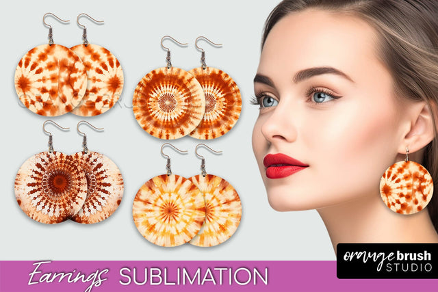 Autumn Tie Dye Earrings - Fall Round Earring Sublimation Sublimation OrangeBrushStudio 