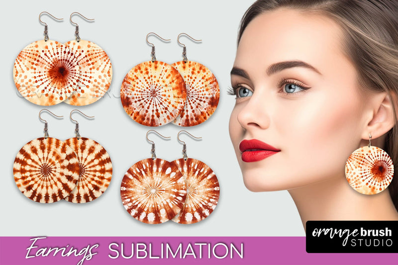 Autumn Tie Dye Earrings - Fall Round Earring Sublimation Sublimation OrangeBrushStudio 