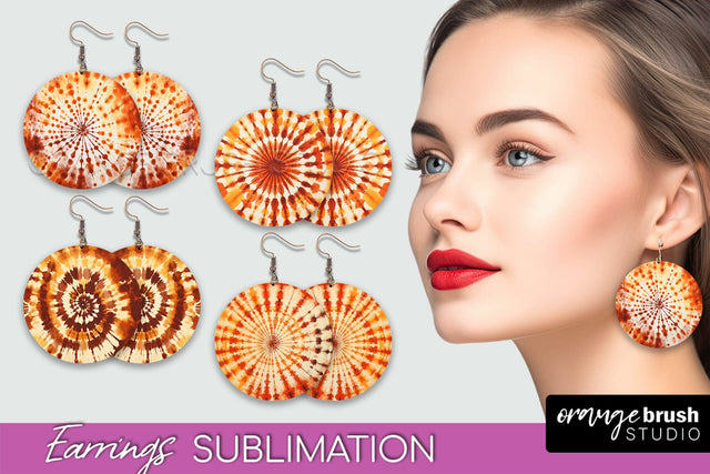 Autumn Tie Dye Earrings - Fall Round Earring Sublimation Sublimation OrangeBrushStudio 