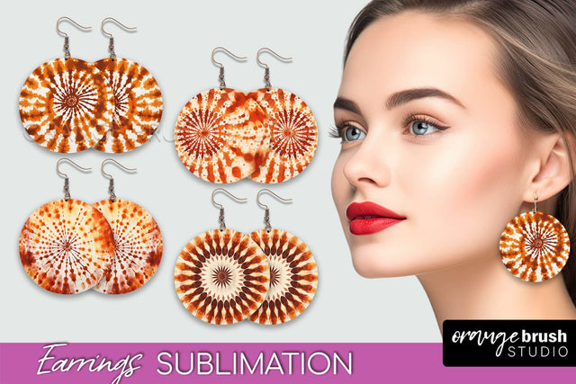 Autumn Tie Dye Earrings - Fall Round Earring Sublimation Sublimation OrangeBrushStudio 
