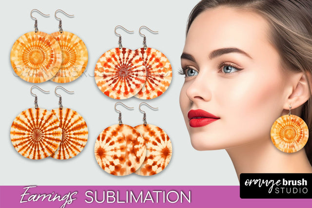 Autumn Tie Dye Earrings - Fall Round Earring Sublimation Sublimation OrangeBrushStudio 