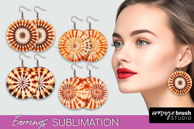 Autumn Tie Dye Earrings - Fall Round Earring Sublimation Sublimation OrangeBrushStudio 
