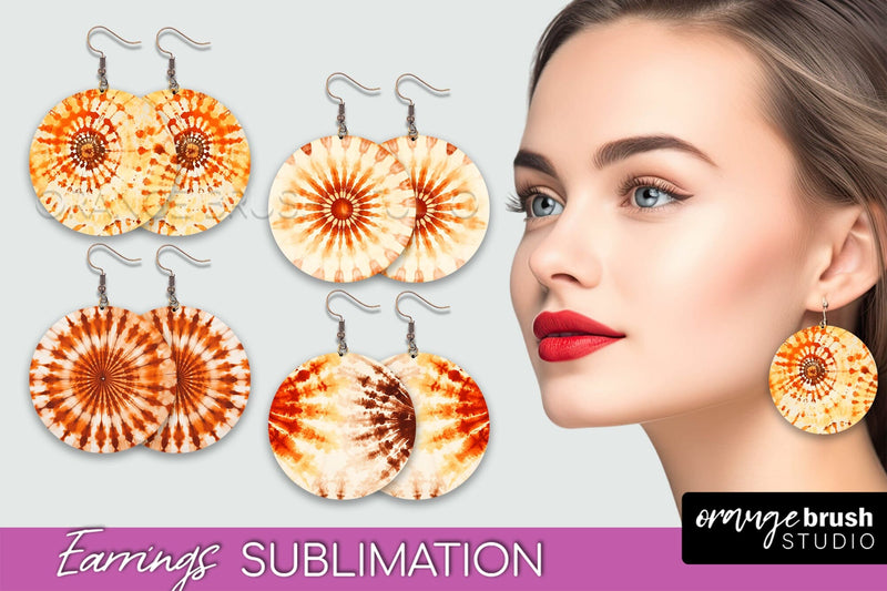 Autumn Tie Dye Earrings - Fall Round Earring Sublimation Sublimation OrangeBrushStudio 