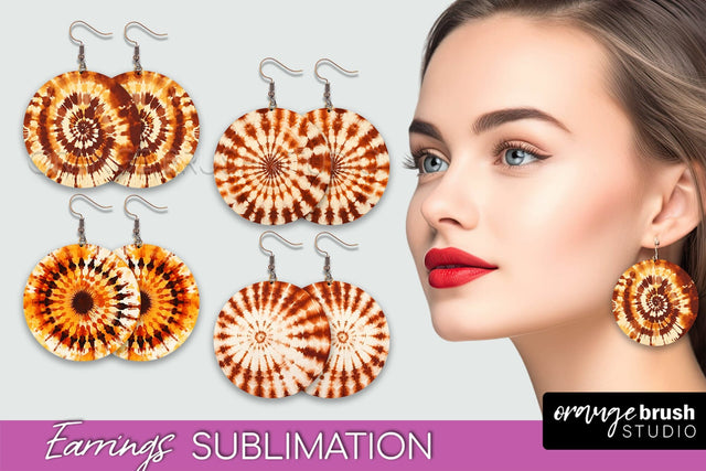 Autumn Tie Dye Earrings - Fall Round Earring Sublimation Sublimation OrangeBrushStudio 