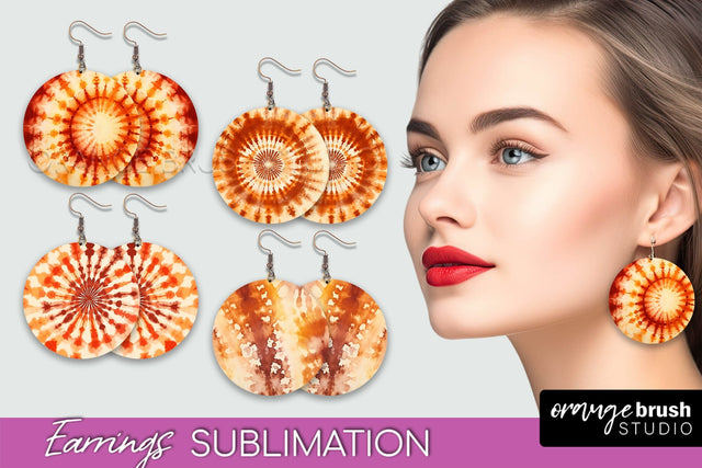 Autumn Tie Dye Earrings - Fall Round Earring Sublimation Sublimation OrangeBrushStudio 