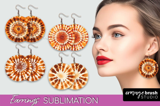 Autumn Tie Dye Earrings - Fall Round Earring Sublimation Sublimation OrangeBrushStudio 
