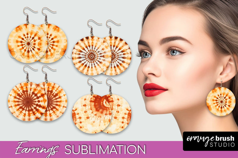 Autumn Tie Dye Earrings - Fall Round Earring Sublimation Sublimation OrangeBrushStudio 