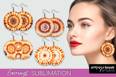 Autumn Tie Dye Earrings - Fall Round Earring Sublimation Sublimation OrangeBrushStudio 