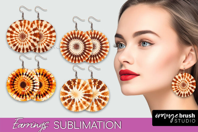 Autumn Tie Dye Earrings - Fall Round Earring Sublimation Sublimation OrangeBrushStudio 