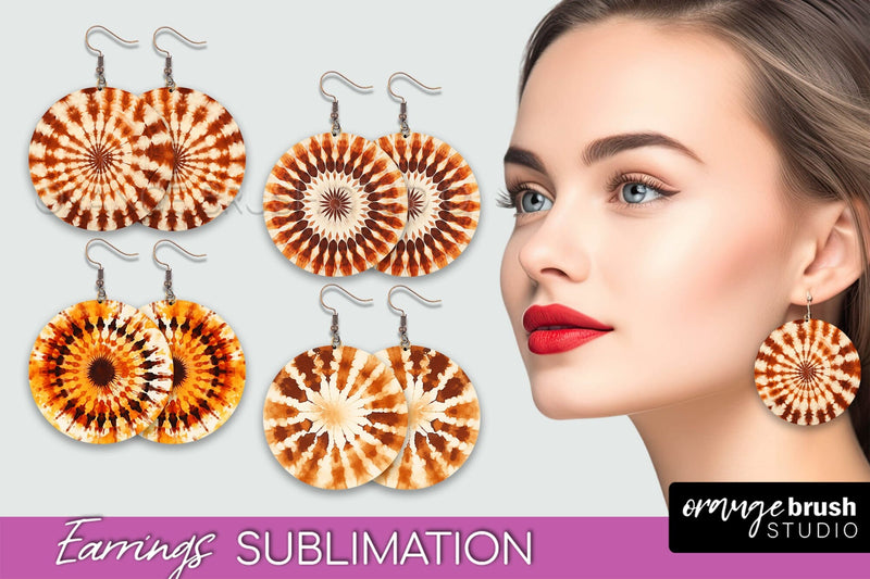Autumn Tie Dye Earrings - Fall Round Earring Sublimation Sublimation OrangeBrushStudio 
