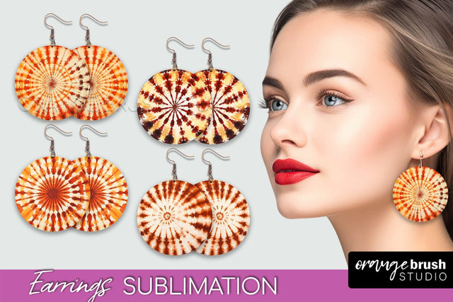 Autumn Tie Dye Earrings - Fall Round Earring Sublimation Sublimation OrangeBrushStudio 