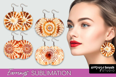 Autumn Tie Dye Earrings - Fall Round Earring Sublimation Sublimation OrangeBrushStudio 