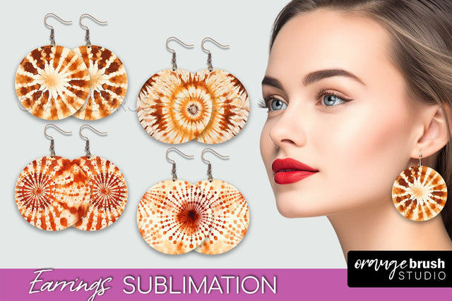 Autumn Tie Dye Earrings - Fall Round Earring Sublimation Sublimation OrangeBrushStudio 