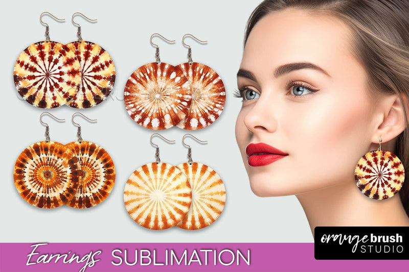 Autumn Tie Dye Earrings - Fall Round Earring Sublimation Sublimation OrangeBrushStudio 