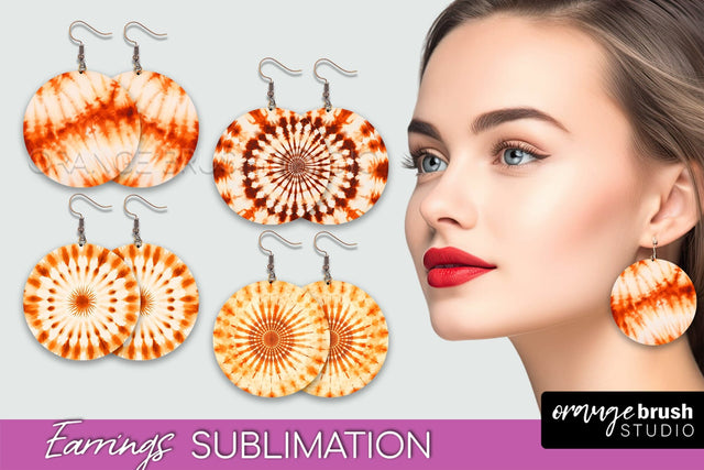 Autumn Tie Dye Earrings - Fall Round Earring Sublimation Sublimation OrangeBrushStudio 