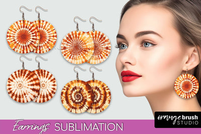 Autumn Tie Dye Earrings - Fall Round Earring Sublimation Sublimation OrangeBrushStudio 