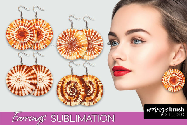Autumn Tie Dye Earrings - Fall Round Earring Sublimation Sublimation OrangeBrushStudio 