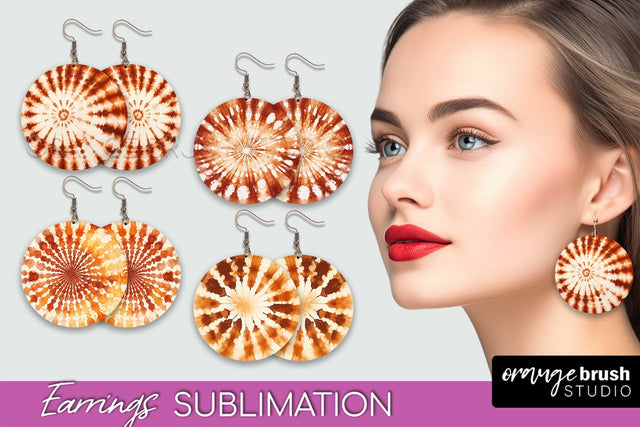 Autumn Tie Dye Earrings - Fall Round Earring Sublimation Sublimation OrangeBrushStudio 