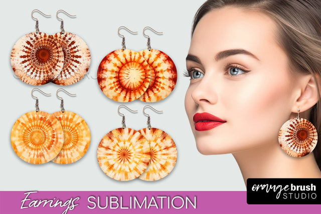 Autumn Tie Dye Earrings - Fall Round Earring Sublimation Sublimation OrangeBrushStudio 