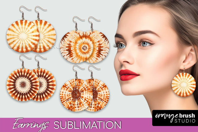 Autumn Tie Dye Earrings - Fall Round Earring Sublimation Sublimation OrangeBrushStudio 