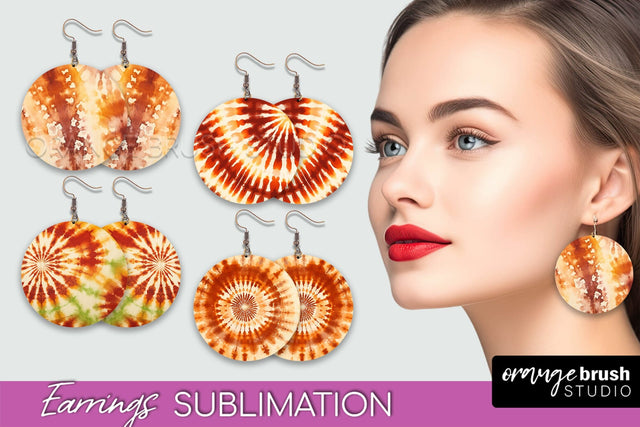 Autumn Tie Dye Earrings - Fall Round Earring Sublimation Sublimation OrangeBrushStudio 