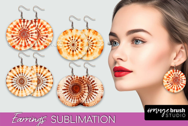 Autumn Tie Dye Earrings - Fall Round Earring Sublimation Sublimation OrangeBrushStudio 