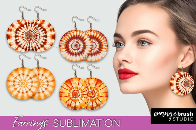 Autumn Tie Dye Earrings - Fall Round Earring Sublimation Sublimation OrangeBrushStudio 