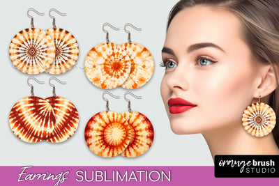 Autumn Tie Dye Earrings - Fall Round Earring Sublimation Sublimation OrangeBrushStudio 