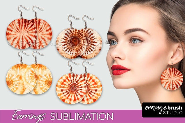 Autumn Tie Dye Earrings - Fall Round Earring Sublimation Sublimation OrangeBrushStudio 
