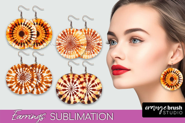 Autumn Tie Dye Earrings - Fall Round Earring Sublimation Sublimation OrangeBrushStudio 