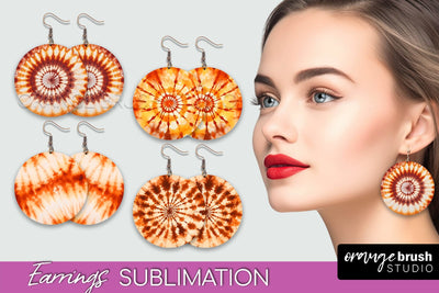 Autumn Tie Dye Earrings - Fall Round Earring Sublimation Sublimation OrangeBrushStudio 