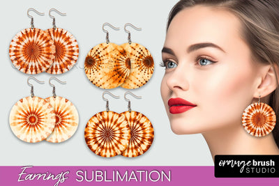 Autumn Tie Dye Earrings - Fall Round Earring Sublimation Sublimation OrangeBrushStudio 